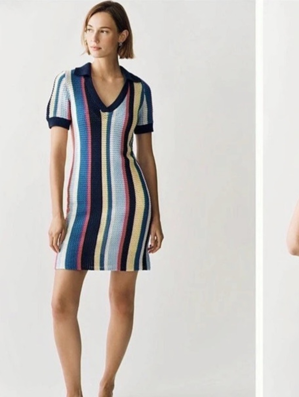 Maeve Collared Knit Mini Dress Striped Mini Dress in Blue & Red Size Medium